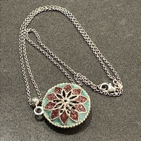 Blue and Purple Enamel Flower Puff Pendant Necklace - Picture 6 of 10